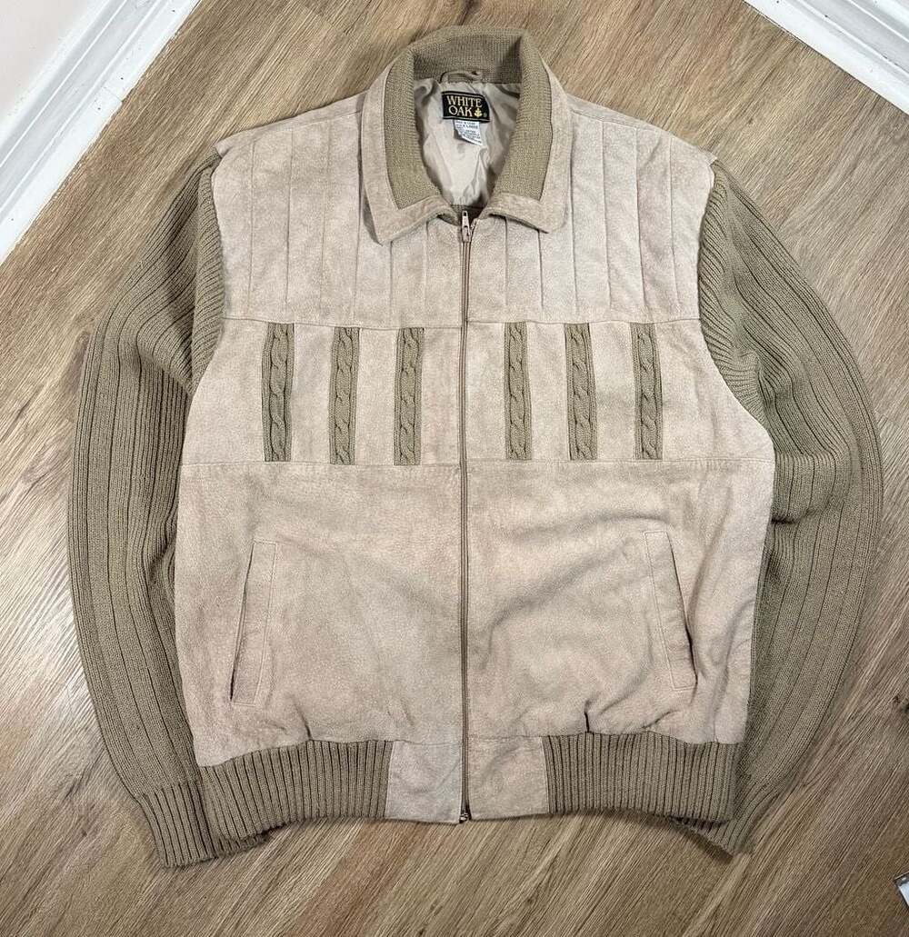 White Oak Vintage Full Zip Suede Leather and Knit Sweater Jacket